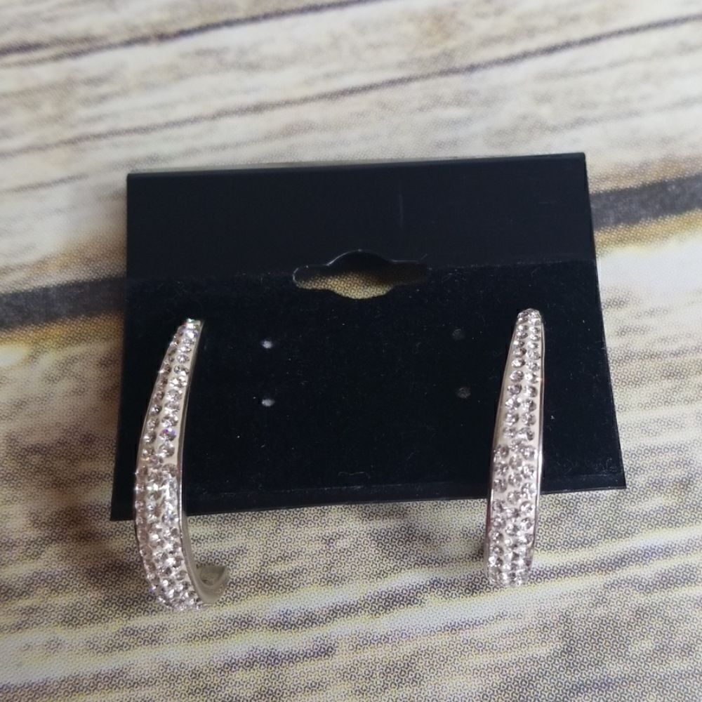 RHINESTONE SEMI HOOPS - Picture 1 of 5